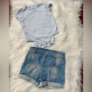 Light Blue bodysuit and Denim Baby Shorts